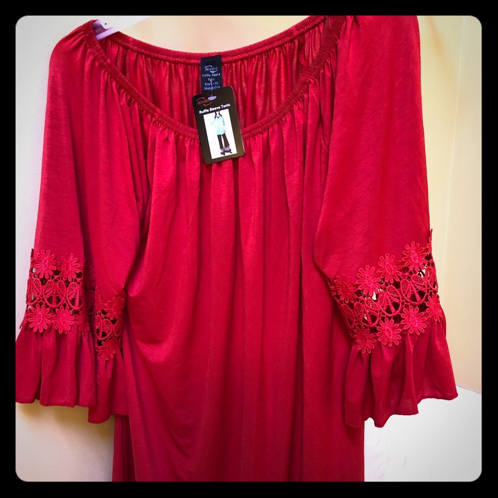 NWT Red women’s sexy silky type shirt! Very flowy!